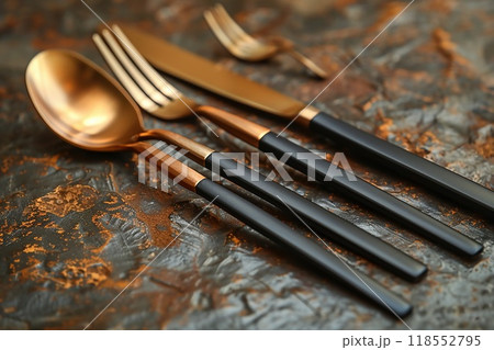 A luxury cutlery set with a modern 118552795