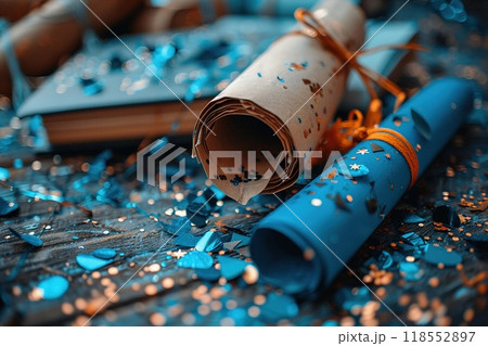 A graduation collage with photos of students diplomas 118552897