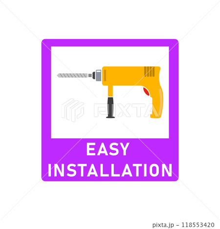 Easy simple installation icon with drill symbol. Isolated vector illustration and sign and. Design template for website elements, sticker and other use. Easy simple installation icon with drill symbol. Isolated vector illustration and sign and. Design template for website elements, sticker and other use. 118553420