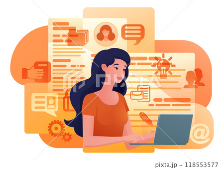 Woman Laptop Resume CV Job Search Online Cartoon Woman Laptop Resume CV Job Search Online Cartoon 118553577
