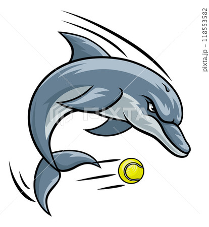 Dolphin Animal Tennis Ball Sports Team Mascot Dolphin Animal Tennis Ball Sports Team Mascot 118553582