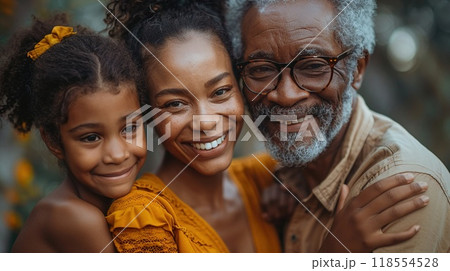 Family members exchanging hugs and smiles medium shot 118554528