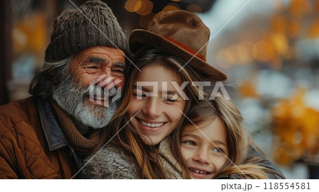 Family members exchanging hugs and smiles medium shot 118554581