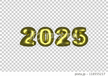2025 Year Glossy Inflated Balloon Golden Numbers over Transparent Background 118555217
