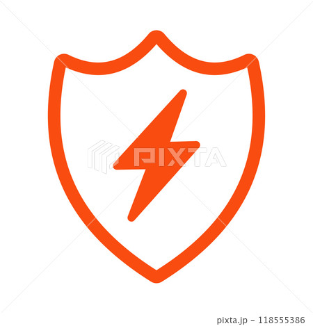 Electric shield icon. Surge protection, electricity safety. Shield and lightning Electric shield icon. Surge protection, electricity safety. Shield and lightning 118555386