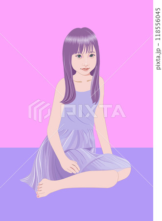 床に座り微笑む少女イラスト 118556045