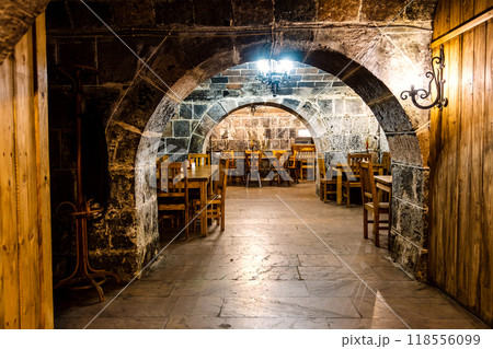 interior of old tavern in stone underground floor interior of old tavern in stone underground floor 118556099