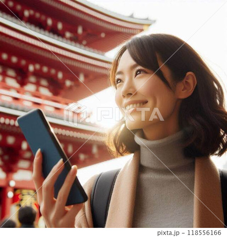 観光で神社にやってきた女性 118556166