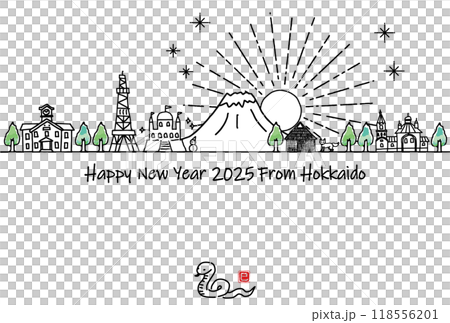 手描きの北海道の観光地の街並み2025年賀状 手描きの北海道の観光地の街並み2025年賀状 118556201