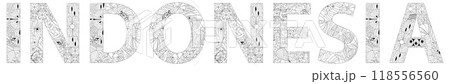 Indonesia is a country in Southeast Asia and Oceania between the Indian and Pacific oceans. Vector decorative zentangle object for coloring. Indonesia is a country in Southeast Asia and Oceania between the Indian and Pacific oceans. Vector decorative zentangle object for coloring. 118556560
