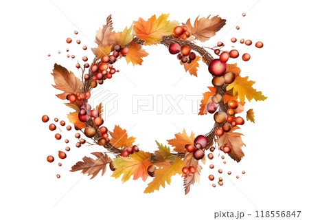 ui set vector illustration of autumn wreath of autumn leaves isolate on white background ui set vector illustration of autumn wreath of autumn leaves isolate on white background 118556847