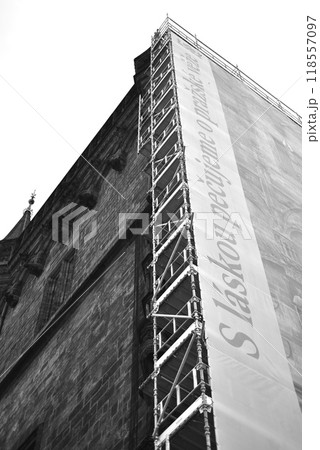 Renovation works on Powder Gate gothic tower (Prasna brana), historical landmark in Prague, Czech Republic Renovation works on Powder Gate gothic tower (Prasna brana), historical landmark in Prague, Czech Republic 118557097