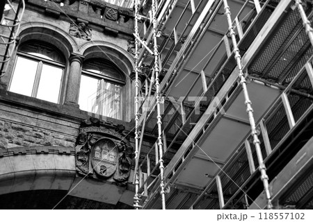 Renovation works on Powder Gate gothic tower (Prasna brana), historical landmark in Prague, Czech Republic 118557102