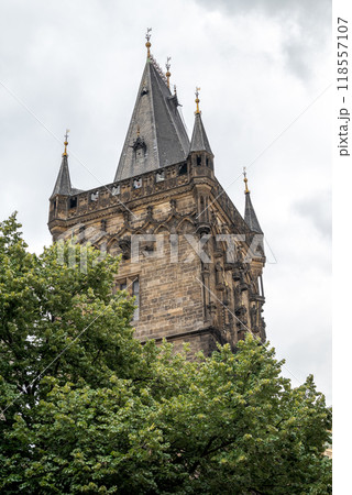 Powder Gate gothic tower, historical landmark in Prague, Czech Republic Powder Gate gothic tower, historical landmark in Prague, Czech Republic 118557107