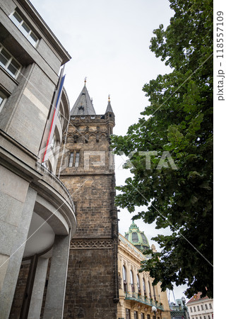 Powder Gate gothic tower, historical landmark in Prague, Czech Republic Powder Gate gothic tower, historical landmark in Prague, Czech Republic 118557109