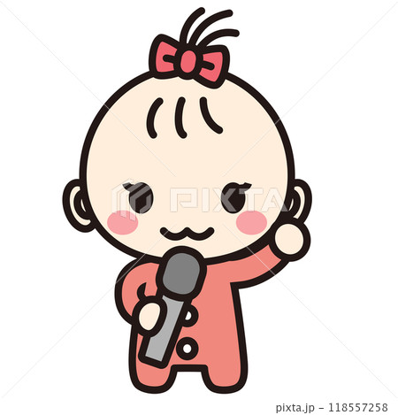 マイクを片手におしゃべりする女の赤ちゃん 118557258