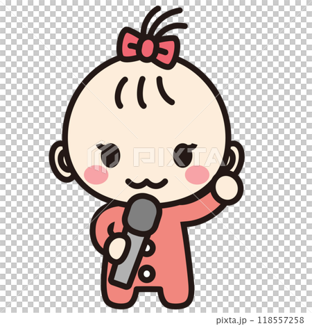 マイクを片手におしゃべりする女の赤ちゃん 118557258