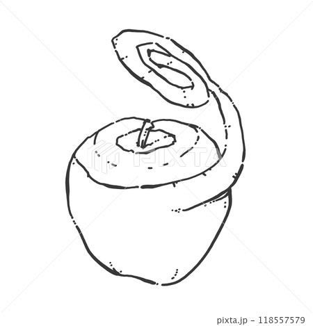 りんごの皮むきのペン画カットイラスト 118557579