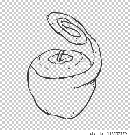 りんごの皮むきのペン画カットイラスト 118557579