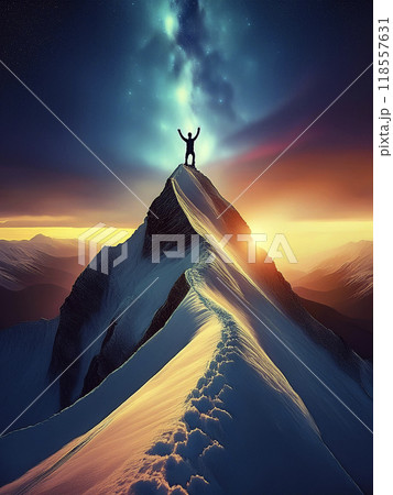 頂上に立つ瞬間、勝利の光 118557631