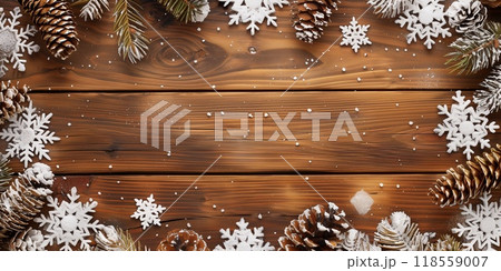 Rustic wooden background with winter and Christmas theme, the feeling of approaching holiday 118559007