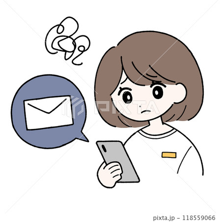 スマホのメールを見て悩む若い女性 スマホのメールを見て悩む若い女性 118559066