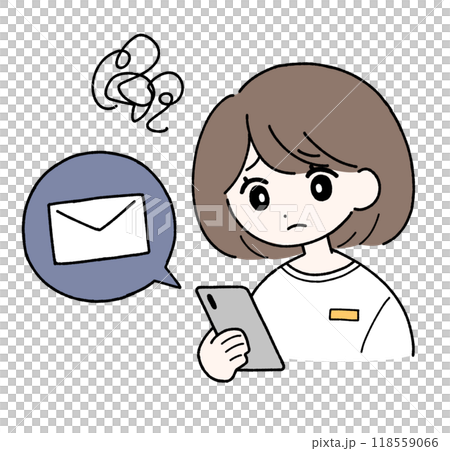 スマホのメールを見て悩む若い女性 スマホのメールを見て悩む若い女性 118559066