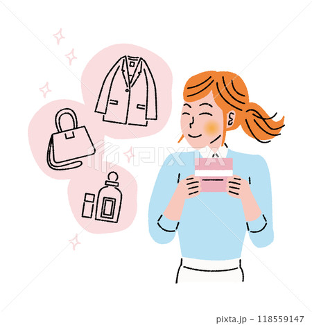 通帳を見て喜ぶ女性 118559147