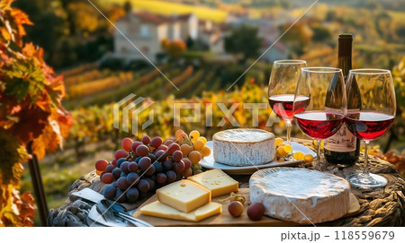 French cheeses grapes and wine French cheeses grapes and wine 118559679