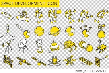 太空人和人造衛星等太空發展的簡單線條圖、等距插圖集 太空人和人造衛星等太空發展的簡單線條圖、等距插圖集 118559719