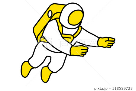 手を伸ばして浮遊する宇宙飛行士のシンプルな線画、アイソメイラスト 118559725