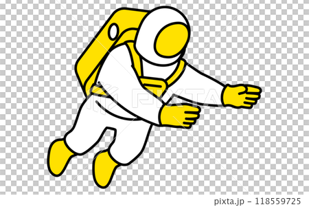 手を伸ばして浮遊する宇宙飛行士のシンプルな線画、アイソメイラスト 118559725