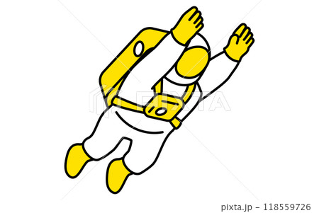 手を伸ばして浮遊する宇宙飛行士のシンプルな線画、アイソメイラスト 手を伸ばして浮遊する宇宙飛行士のシンプルな線画、アイソメイラスト 118559726