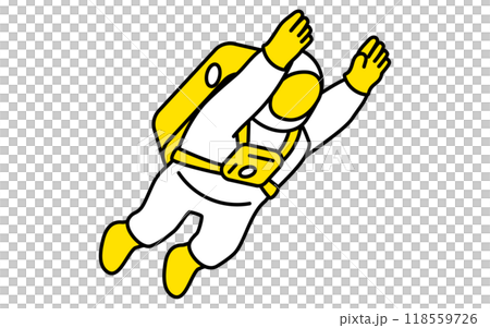 手を伸ばして浮遊する宇宙飛行士のシンプルな線画、アイソメイラスト 手を伸ばして浮遊する宇宙飛行士のシンプルな線画、アイソメイラスト 118559726