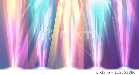 Abstract background with colorful light beams and vertical shapes. Modern stage design with glowing spotlights. 118559866