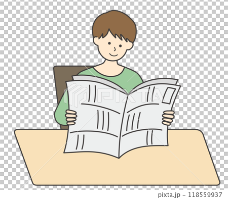一個人看報紙的插畫素材 118559937