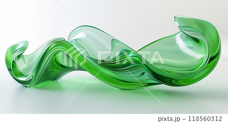 3d render of green abstract glass shape on white background, green abstract form 118560312