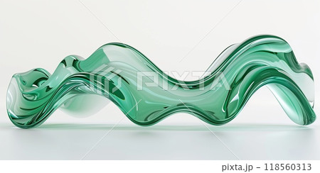 3d render of green glass wavy sculpture on white background 118560313