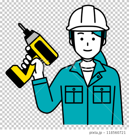 Female worker with an impact driver 118560721