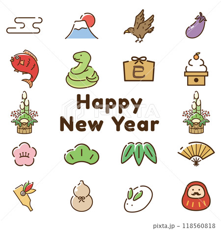 正月シンプル　アイコンセット　巳年 118560818