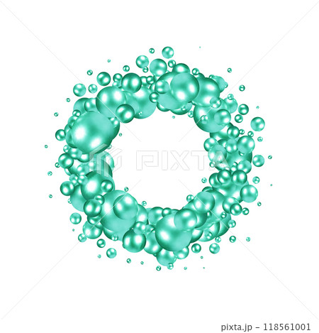 Shiny balls with different size on simple gradient background. Glossy bubbles in empty space. Abstract composition with chaotic floating spheres. 3d rendering. 118561001