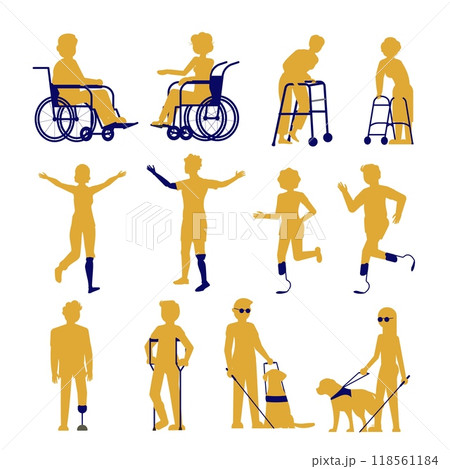 People with disability and special needs silhouette isolated set 118561184
