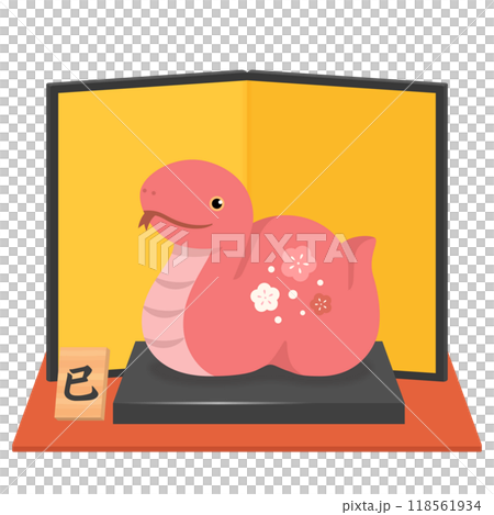 紅蛇雕像與金色屏風賀年片材料2025蛇年 118561934