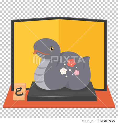 Black snake figurine and gold screen New Year's card material 2025 118561939