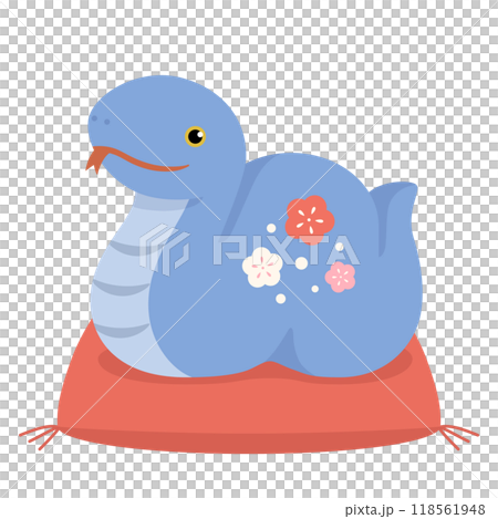Blue snake figurine and cushion New Year's card material 2025 Year of the snake 118561948