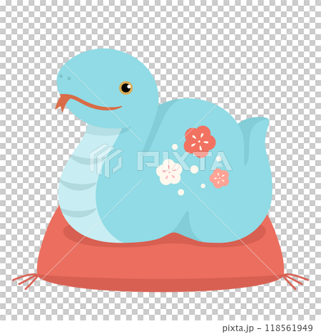 水色の巳の置物と座布団 年賀状素材2025 水色の巳の置物と座布団 年賀状素材2025 118561949