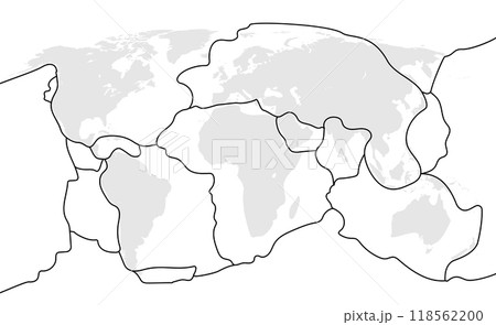 Tectonic plate earth map. Continental ocean pacific, volcano lithosphere geography plates Tectonic plate earth map. Continental ocean pacific, volcano lithosphere geography plates 118562200