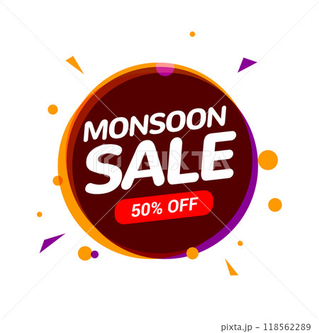 Monsoon sale 50 percent off. Seasonal discount promotion banner for monsoon sale. 118562289