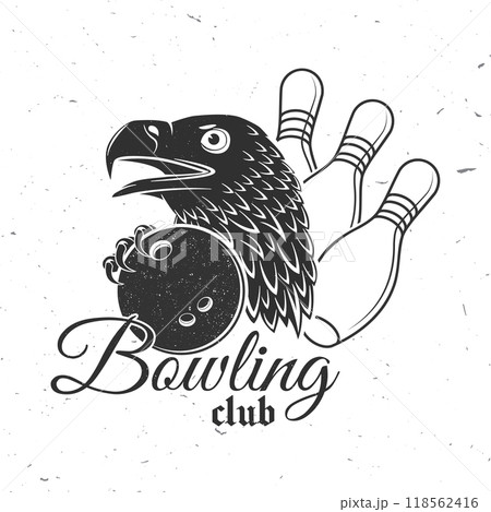 Bowling sports club logo, badge design. Vintage design with eagle and bowling ball silhouette. Vector. Bowling sports club logo, badge design. Vintage design with eagle and bowling ball silhouette. Vector. 118562416