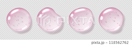 Pink serum drops, transparent gel droplets, realistic glossy liquid, moisturizing cosmetic product 118562762